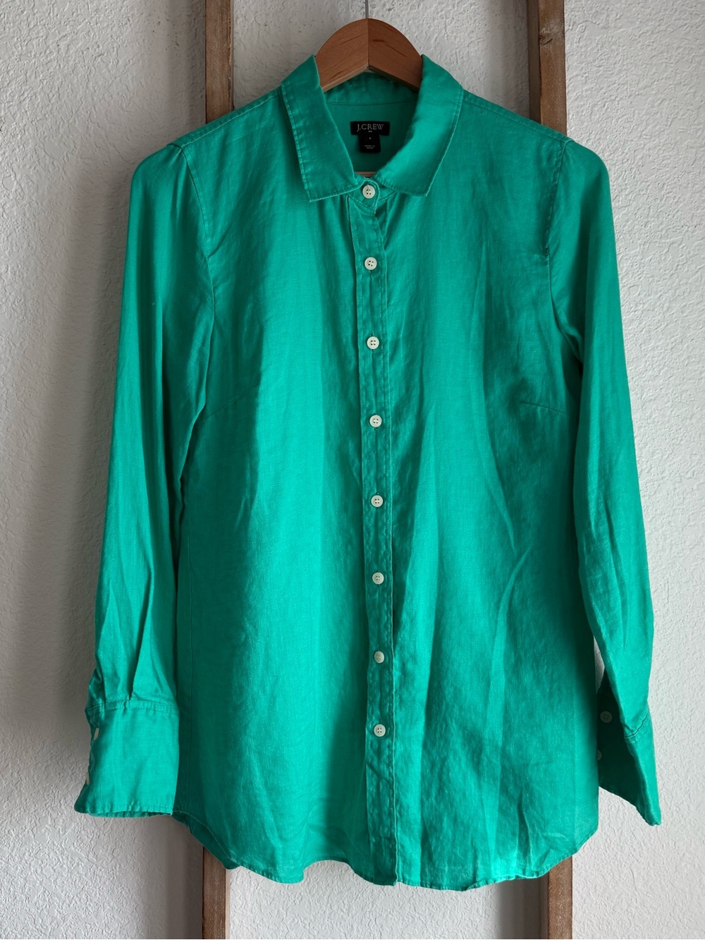J. Crew Linen Green Casual Button Down Top sz: Small